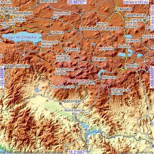 Topographic map of Capácuaro