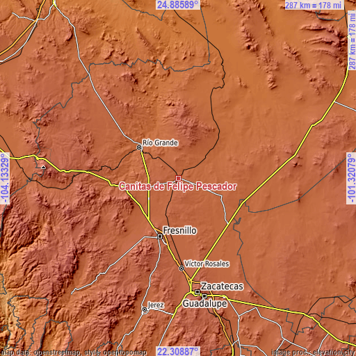 Topographic map of Cañitas de Felipe Pescador