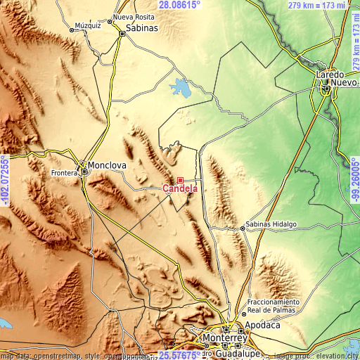 Topographic map of Candela
