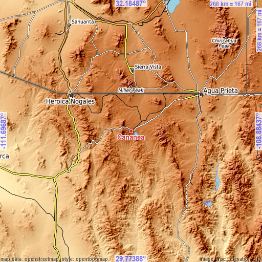 Topographic map of Cananea