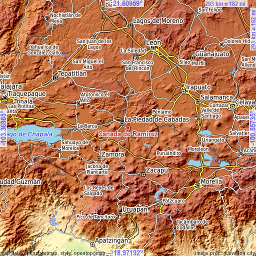 Topographic map of Cañada de Ramírez