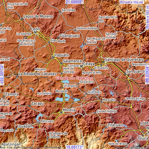 Topographic map of Cañada de Caracheo