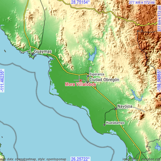 Topographic map of Mora Villalobos