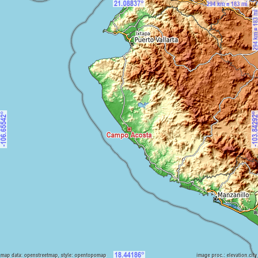 Topographic map of Campo Acosta