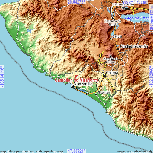 Topographic map of Camotlán de Miraflores