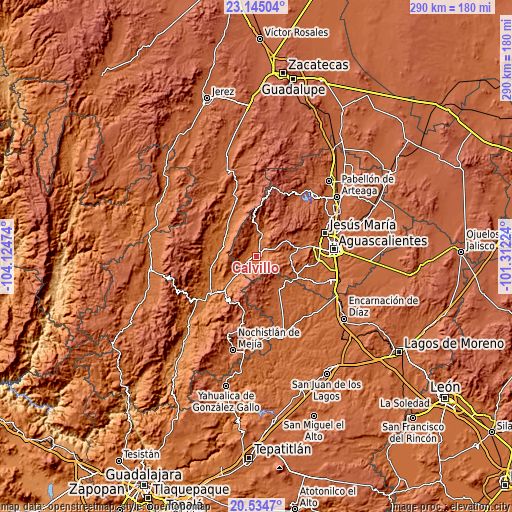 Topographic map of Calvillo