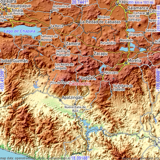 Topographic map of Caltzontzín