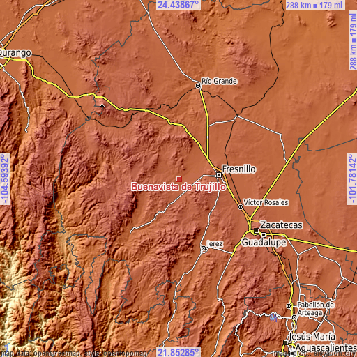 Topographic map of Buenavista de Trujillo