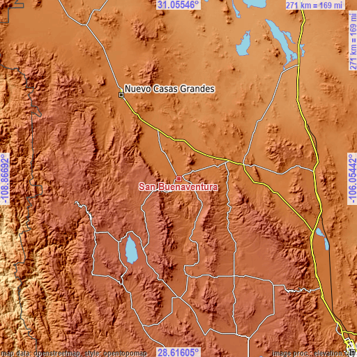 Topographic map of San Buenaventura