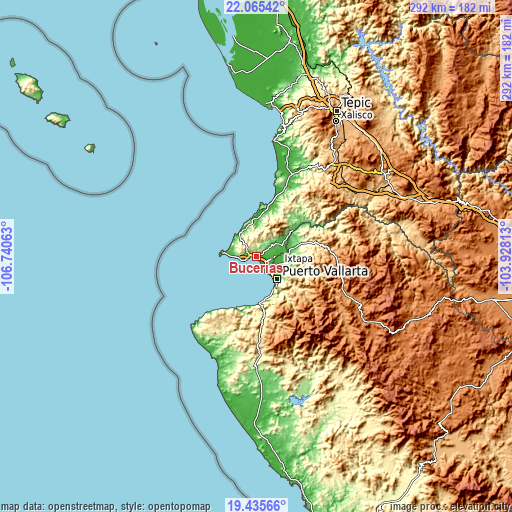 Topographic map of Bucerías