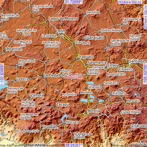 Topographic map of Boquillas