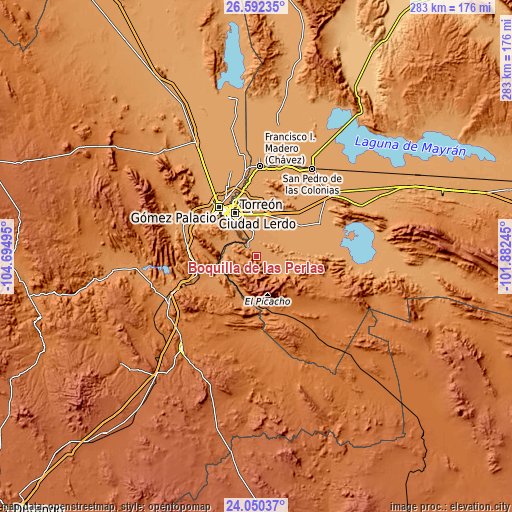 Topographic map of Boquilla de las Perlas