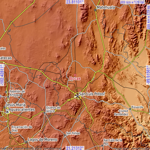 Topographic map of Bocas