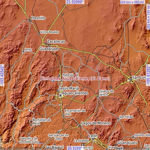 Topographic map of Bimbaletes Aguascalientes (El Álamo)