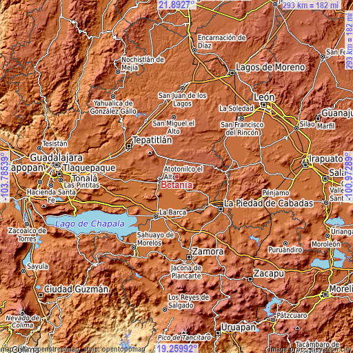Topographic map of Betania