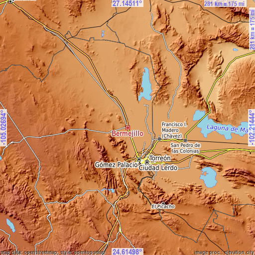 Topographic map of Bermejillo