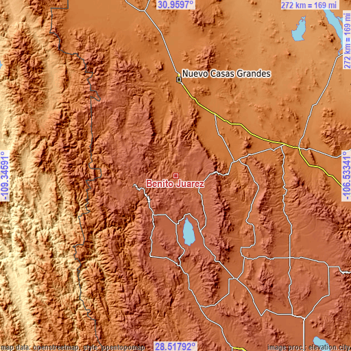 Topographic map of Benito Juárez