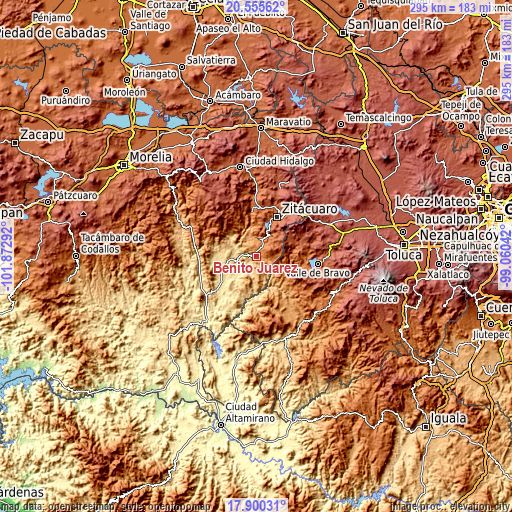 Topographic map of Benito Juárez