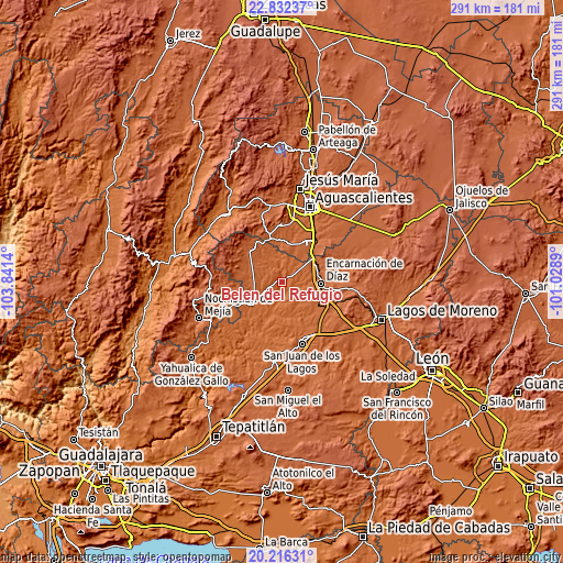 Topographic map of Belén del Refugio