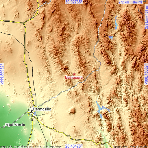 Topographic map of Baviácora