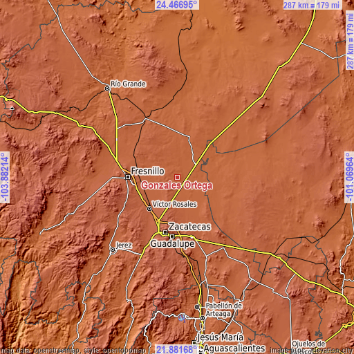 Topographic map of Gonzales Ortega