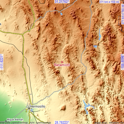 Topographic map of Banámichi