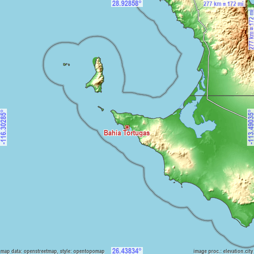 Topographic map of Bahía Tortugas
