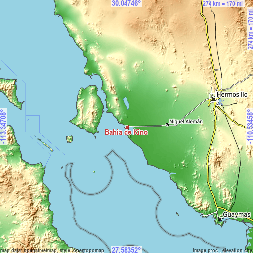 Topographic map of Bahía de Kino