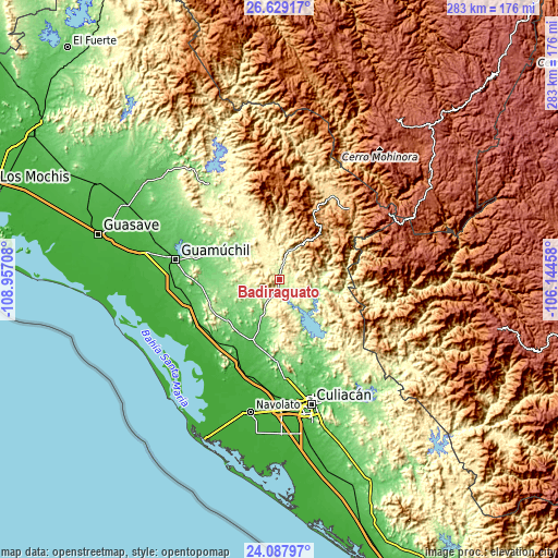 Topographic map of Badiraguato