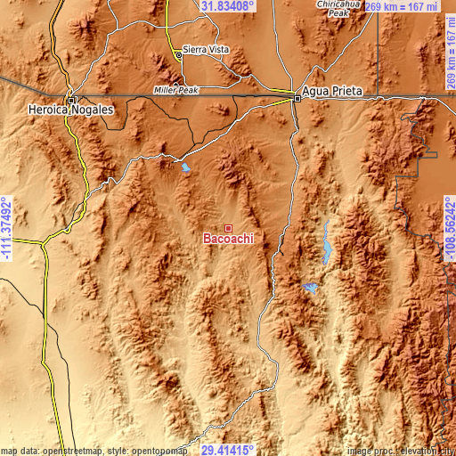 Topographic map of Bacoachi