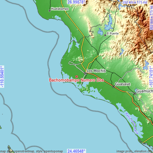 Topographic map of Bachomobampo Número Dos