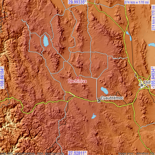 Topographic map of Bachíniva