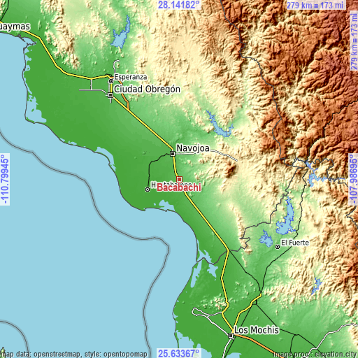 Topographic map of Bacabachi
