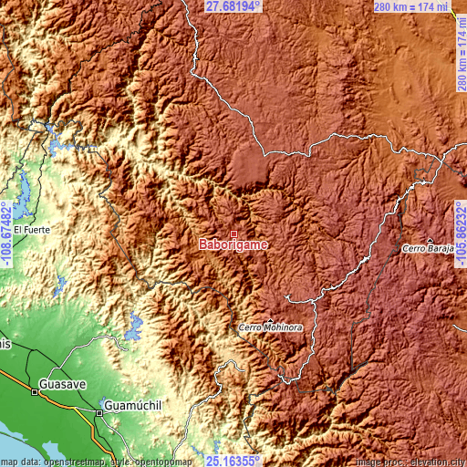 Topographic map of Baborigame