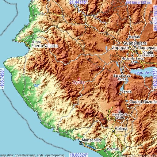 Topographic map of Ayutla