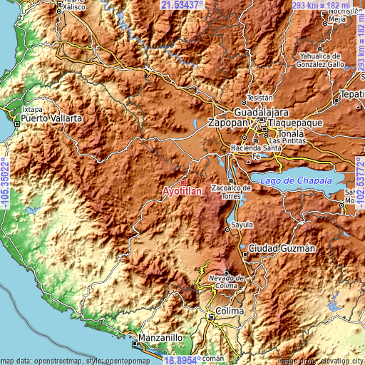 Topographic map of Ayotitlán