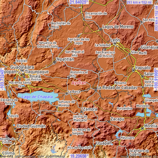 Topographic map of Ayotlán