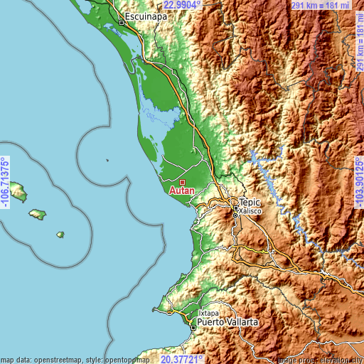 Topographic map of Aután