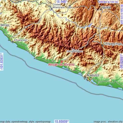 Topographic map of Atoyac de Álvarez