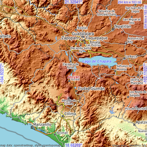 Topographic map of Atoyac