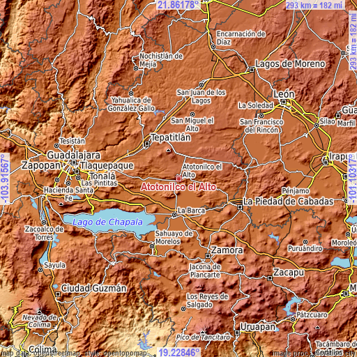 Topographic map of Atotonilco el Alto