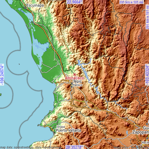 Topographic map of Atonalisco