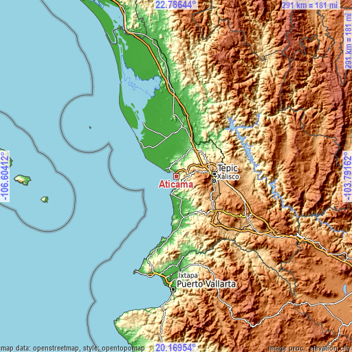 Topographic map of Aticama