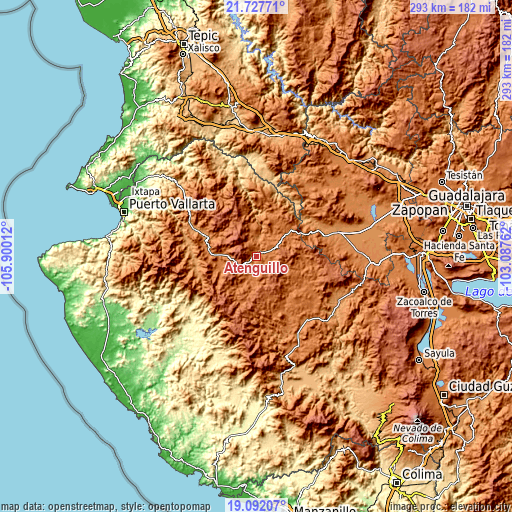 Topographic map of Atenguillo