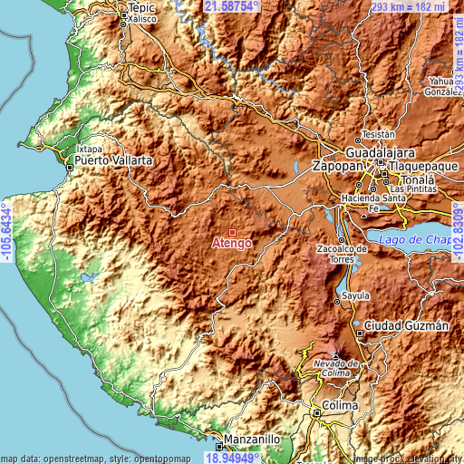 Topographic map of Atengo