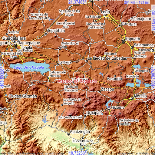 Topographic map of Atacheo de Regalado
