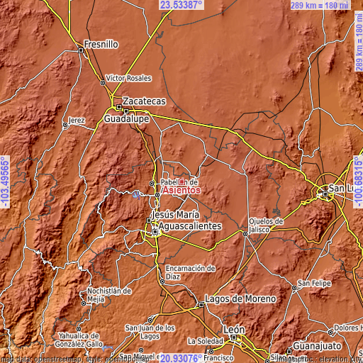 Topographic map of Asientos