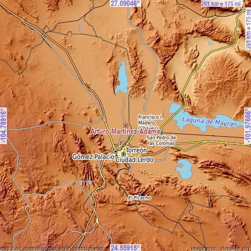 Topographic map of Arturo Martínez Adame