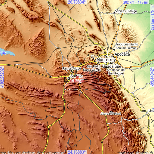 Topographic map of Arteaga