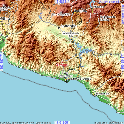 Topographic map of Arteaga